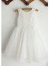 Ivory Lace Tulle Knee Length Flower Girl Dress